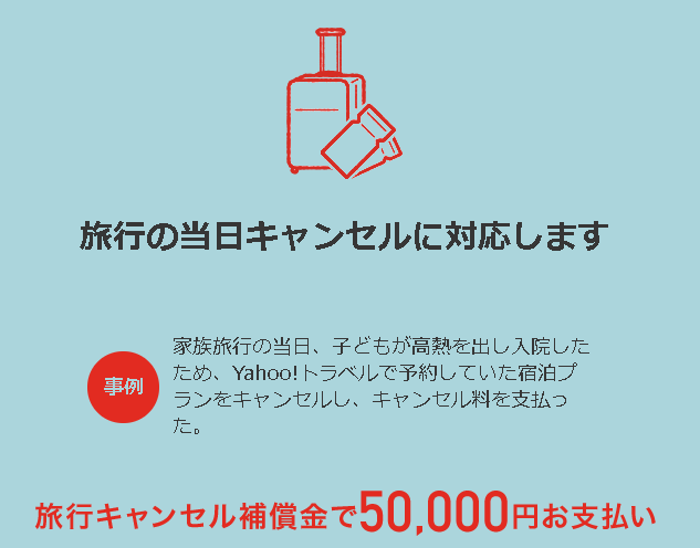 旅行の当日キャンセル補償で50000円！Yahoo!トラベルがすごい